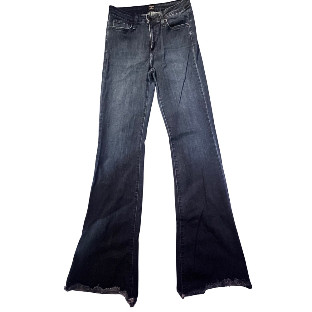 Just Black Denim Womens High Rise Flare Jeans Dark Wash Raw Hem BP125J Size 27